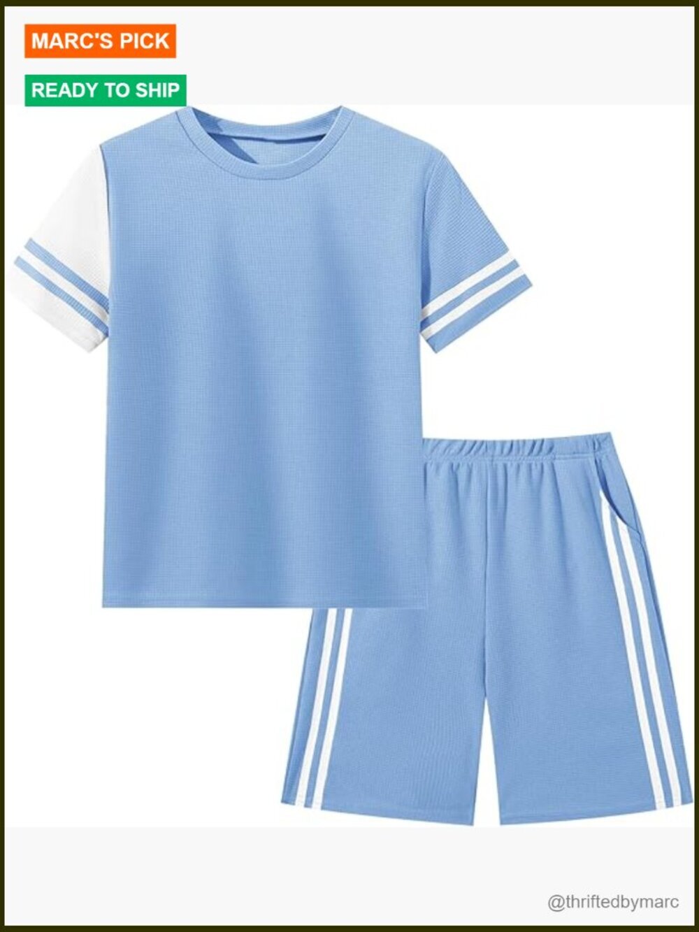 Boys 2-Piece Waffle Knit Outfit Short Sleeve Tee & Shorts Size 6-16